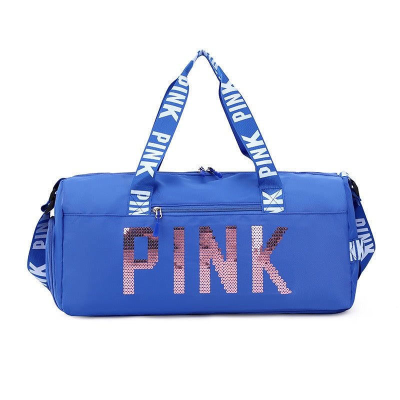 New fitness bag, shoe compartment, dry wet separation bag, sports travel bag, shiny pink letter single shoulder crossbody bag