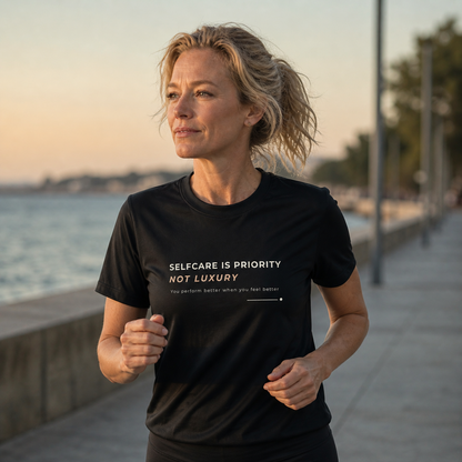 T-shirt feminina de algodão orgânico "Selfcare is Priority"