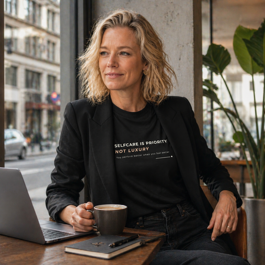 T-shirt feminina de algodão orgânico "Selfcare is Priority"