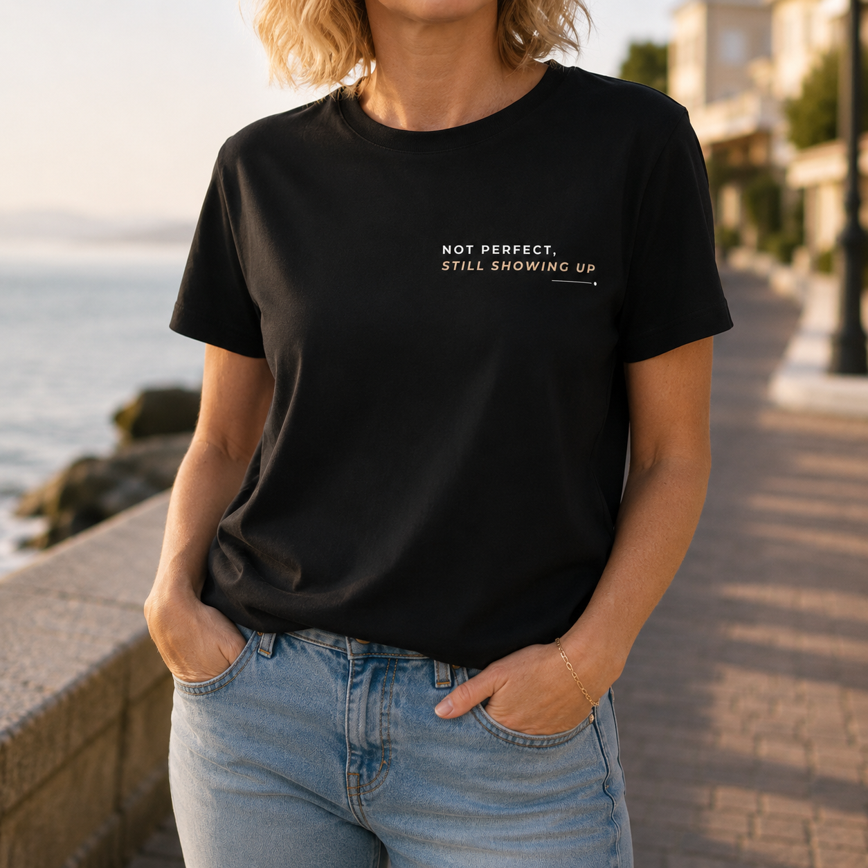 T-shirt feminina de algodão orgânico "not perfect"