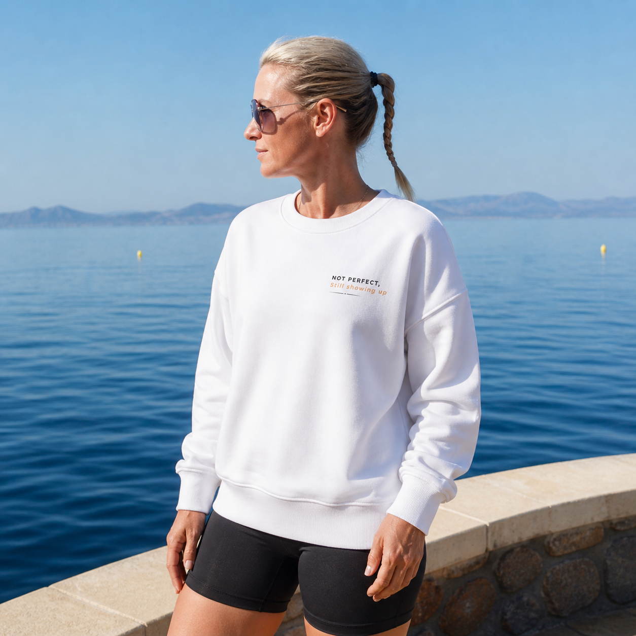 Women's organic cotton sweatshirt "not perfect, still showing up"