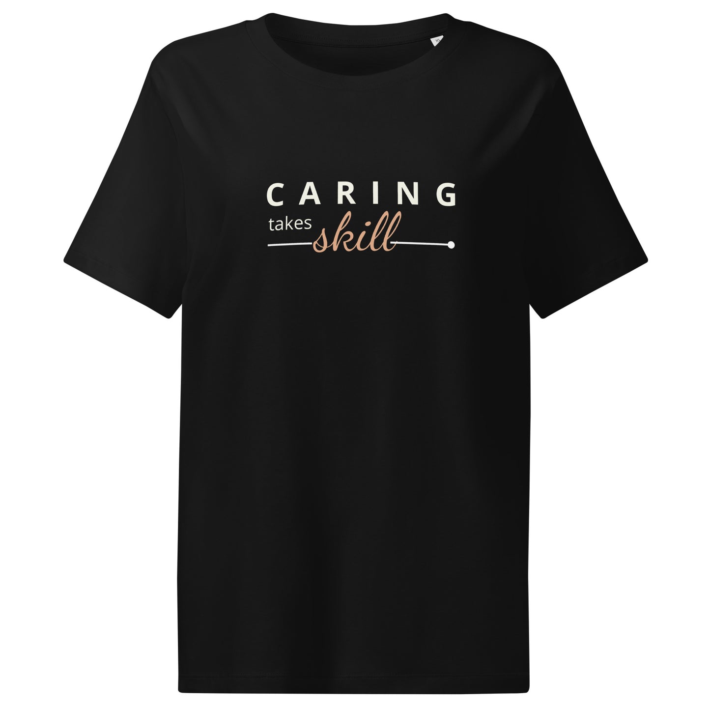 tshirt de algodao organico caring takes skill preta
