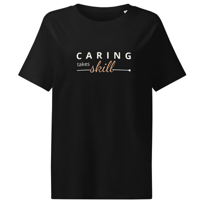 tshirt de algodao organico caring takes skill preta