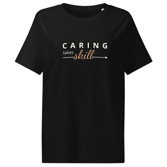 tshirt de algodao organico caring takes skill preta