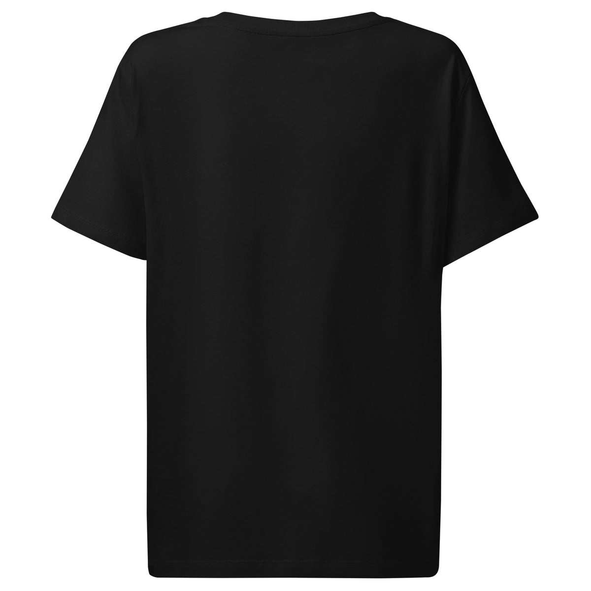 Vista de costas da t-shirt preta Tag&Get “I asked myself... we agree.”, com mangas curtas e sem estampado nas costas.