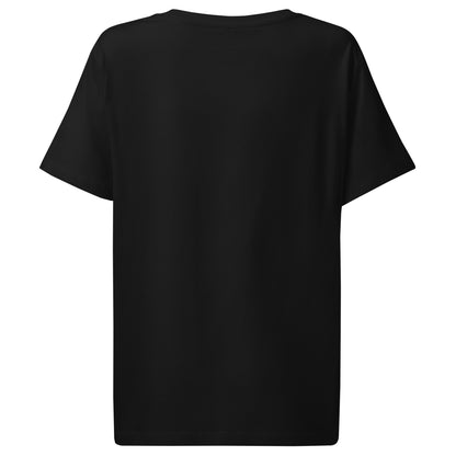 Vista de costas da t-shirt preta Tag&Get “I asked myself... we agree.”, com mangas curtas e sem estampado nas costas.